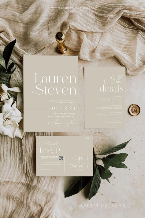 Neutral Wedding Invites, Wedding Invitations Beige, Beige Wedding Invitations, Beige Wedding Theme, Wedding Invite Suite, Link Edit, Invite Suite, Mobile Editing, Wedding Invitation Background