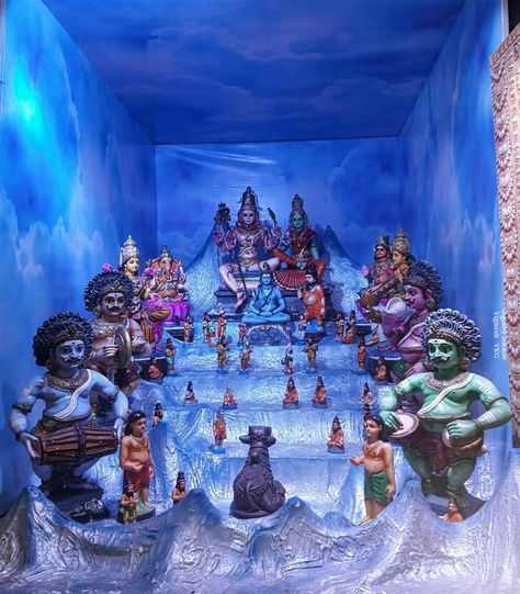 Kailash Theme Ganpati Decoration, Golu Decoration Ideas Theme, Diy Golu Dolls, Samudra Manthan, Ganesha Sketch, Bommala Koluvu, Ganpati Decoration Theme, Mandir Decoration, Indian Bride Poses