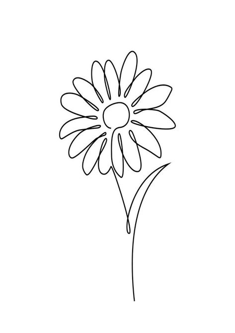 Daises Flowers Drawing, Daisy One Line Drawing, Line Art Daisy Tattoo, Flower Tattoos Daisies, Daisy Tattoo One Line, Daisy Sketch Simple, One Line Daisy, Small Daisy Flower Tattoos, Margarita Flower Tattoo