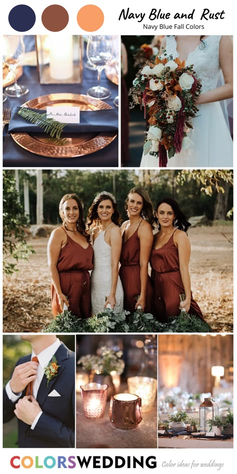 Copper Wedding Colors, Blue Fall Wedding, Rust Tie, Earth Tone Wedding, Rust Wedding, Wedding Plate, Rust Bridesmaid Dress, Fall Wedding Color Schemes, Rusting Wedding