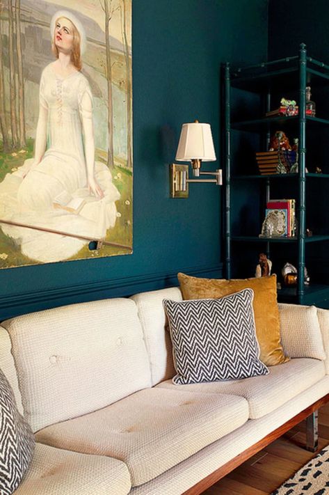 Post Image Apartment Therapy Small Spaces, Teal Paint Colors, Apartment Color Schemes, Teal Rooms, Trendy Apartment, Teal Walls, Room Paint Colors, Bedroom Paint Colors, Trendy Bedroom