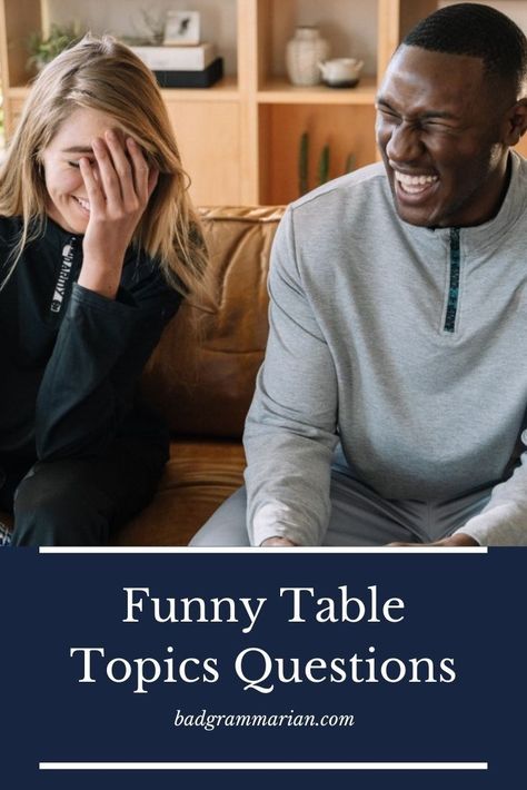 Hilarious Funny Table Topics Questions Table Talk Questions, Table Topics Questions, Funny Conversation Starters, Funny Topics, Love You More Quotes, Dinner Party Starters, Chat Topics, Table Topics, Topics To Talk About