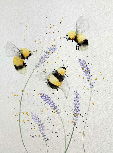 Bumble Bee Drawing, Bee Paintings, Honey Bee Watercolor, Drawing 101, Bee Drawing, Paint Inspo, Bee Painting, Flowers Painted, Watercolor Ideas