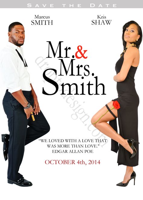 Mr. and Mrs. Smith, (soon to be) This Save the Date session is in the style of the movie, Mr. and Mrs. Smith with Brad Pitt and Angelina Jolie. Mr And Mrs Smith Photoshoot Photo Ideas, Mr And Mrs Smith Wedding Theme, Mr And Mrs Smith Photoshoot, Mr And Mrs Smith Aesthetic, Mr And Mrs Smith Wedding, Mr And Mrs Smith Engagement Photos, Mr And Mrs Smith Wedding Invitations, Mr And Mrs Smith Brad Pitt, Mr And Mrs Smith Movie