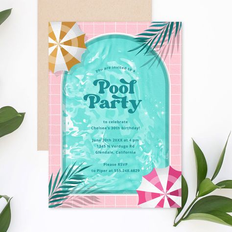 Lizard Party, Palm Springs Summer, Luau Birthday Party Invitations, Palm Springs Pool Party, Pink Patio, Retro Pool, Palm Springs Pool, Pool Party Adults, Bbq Birthday