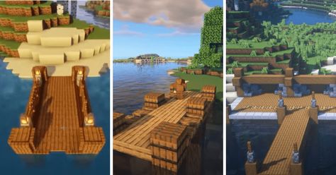 Minecraft Lawn Ideas, Minecraft Building Ideas Fishing Dock, Small Dock Minecraft, Minecraft Jetty, Fishing Dock Minecraft Ideas, Minecraft Fishing Dock Ideas, Dock Ideas Minecraft, Minecraft Pier Ideas, Minecraft Boat Dock