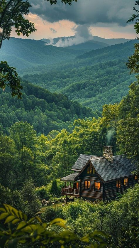 Toxic Society, Art With Nature, Rustic Architecture, Green Cabin, Dream House Aesthetic, Forest Lodge, Cabin Retreat, Smoky Mountains Cabins, Cabin In The Mountains