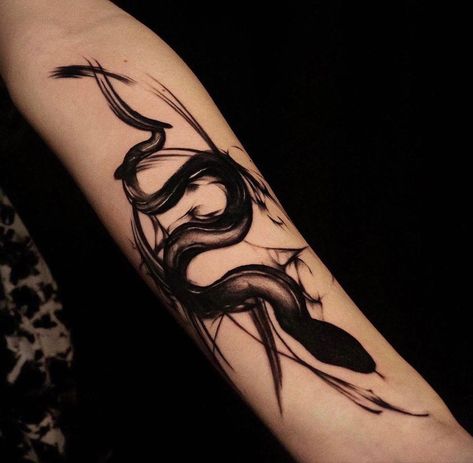 Sketch Snake Tattoo, Serpent Ankle Tattoo, Brushstroke Snake Tattoo, Smokey Snake Tattoo, Abstract Snake Tattoo, Snake Cover Up Tattoo, Abstract Black Tattoo, Brush Strokes Tattoo, Paintbrush Tattoo