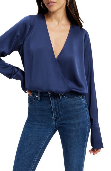 Long Sleeve Plus Size Clothing For Women | Nordstrom Satin Wrap Top, Work Dinner, Leather Crop Top, Faux Wrap Top, Balloon Sleeve Top, Elevated Style, Stretch Satin, Wrap Blouse, Good American