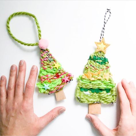 Emily 👩🏻, Mom of 2 👦🏼👶🏻 on Instagram: “WOVEN CHRISTMAS TREE ORNAMENTS 🎄✨ Today on the blog I’m sharing my process for making these Christmas tree weavings! I built my own weaving…” Christmas Tree Weaving, Grade 2 Christmas Crafts, Woven Christmas Decorations, Woven Christmas Ornaments, Woven Ornaments, Christmas Weaving, Tree Weaving, Woven Christmas Tree, Christmas Tree Craft