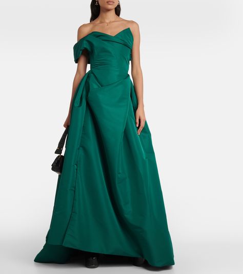 Vivienne Westwood Gown, Taffeta Gown, Silk Summer Dress, Green Silk Dresses, Corset Gown, Royal Outfits, Column Gown, Silk Gown, Strapless Gown