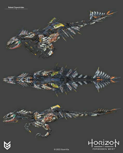 ArtStation - Horizon Forbidden West: Clawstriders In Game Horizon Forbidden West Concept Art, Horizon Machines, Horizon Zero Dawn Robot, Horizon Forbidden West, Red Rising, Black Armor, Minecraft Mobs, Forbidden West, Cool Shapes