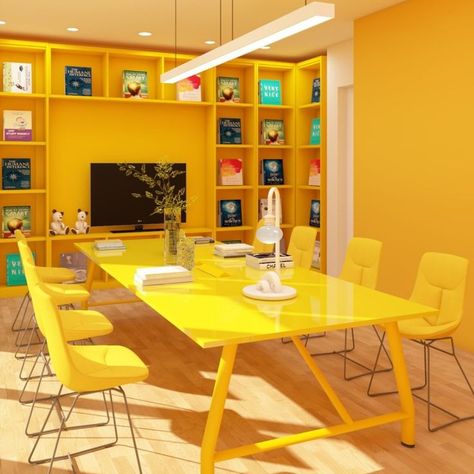 Crafting the right environment in the workplace is incredibly important and it often affects both your creativity and work productivity. Take a look to this cheerful Meeting Room with yellow radiance to energize your workplace. White Office Space, 3d Interior Design Software, Yellow Office, Create Floor Plan, Office Design Ideas, Interior Design Software, Yellow Interior, Online Interior Design, Office Interior Design