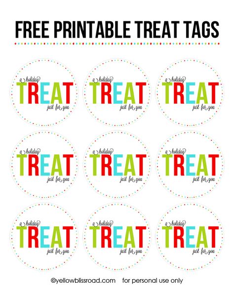 FREE PRINTABLE TREAT TAGS Christmas Cookies Gift, Christmas Gift Packaging, Free Printable Tags, Free Printable Gifts, Free Printable Gift Tags, Labels Printables Free, Christmas Gift Tags Printable, Free Gift Tags, Holiday Tags