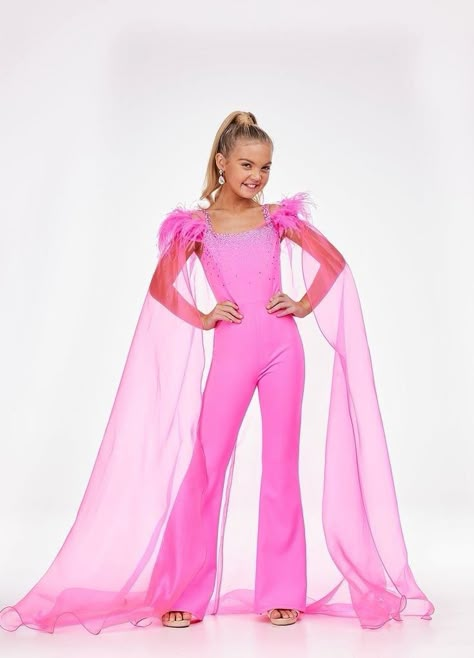 Jumpsuit With Feathers, Fun Fashion Pageant Outfit, Pageant Jumpsuit, Mermaid Heels, Organza Cape, Pageant Costumes, Pageant Outfits, Ashley Lauren, Feather Cape