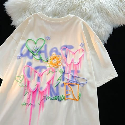 Smarter Shopping, Better Living! Aliexpress.com Painting T Shirts, Korean Fashion 2023, Kawaii Butterfly, 3d Pokemon, Tops Korean, Butterfly T Shirt, Cool Doodles, Y2k Tops, Student Girl