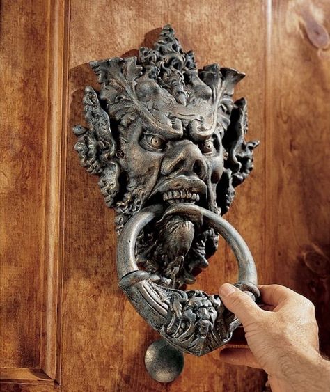 40 Unique Door Knockers To Add Drama To Your Entryway Door Knockers Unique, Door Knobs And Knockers, Cool Doors, Iron Ring, Iron Door, Antique Door, Design Toscano, Door Knocker, Door Furniture