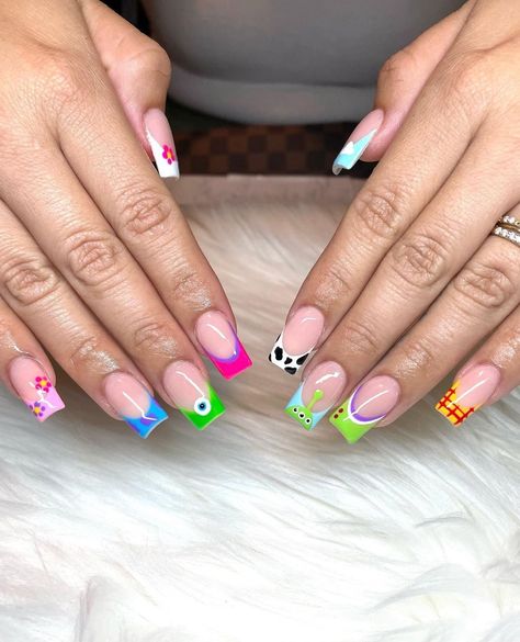 Up Nails Disney, Inside Out Nails, France Nails, Toy Story Nails, Nails Work, Disneyland Nails, Disney Inspired Nails, Disney Acrylic Nails, Acrylic Ideas