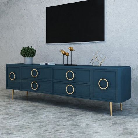 Navy Blue Tv Stand, Blue Tv Stand, Walnut Tv Stand, Vintage Bedroom Furniture, Trendy Interior Design, Living Room Pouf, Tv Panel, Ship Decor, Console Table Hallway