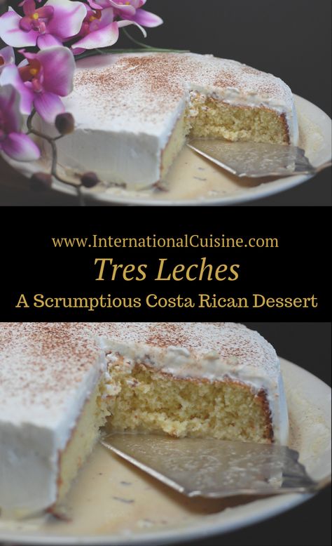 Costa Rica Desserts, Costa Rica Food Recipes, International Dessert Recipes, Costa Rica Recipes, Grad Desserts, Costa Rican Desserts, Wet Cake, Turkish Recipes Desserts, Types Of Milk