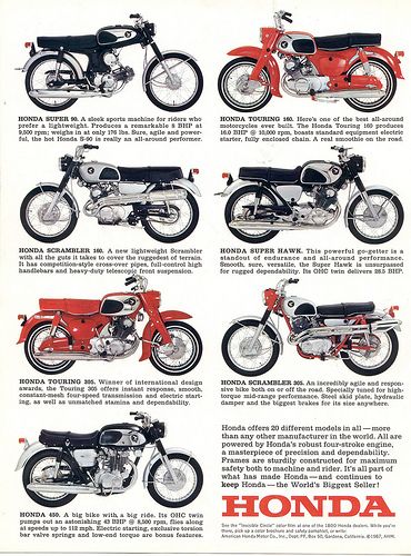 1967 Honda line up | Use "all sizes" selection to enlarge an… | CB160 Guy | Flickr Classic Honda Motorcycles, Honda S90, Nine T Bmw, Motorcycle Ads, Cb 450, Vintage Honda Motorcycles, Honda Scrambler, Honda C70, Vintage Motorcycle Posters