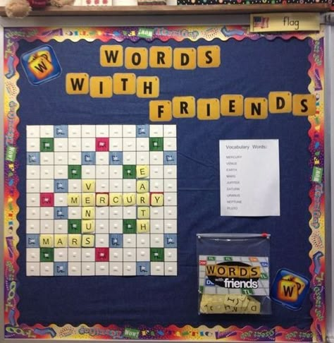 Scrabble Bulletin Board Ideas, First Week Of School Bulletin Board, Work Bulletin Board Ideas Offices Fun, Scrabble Bulletin Board, Interactive Bulletin Boards Elementary, 4th Grade Bulletin Boards, Bulletin Board Interactive, Vocabulary Bulletin Boards, Work Mindset