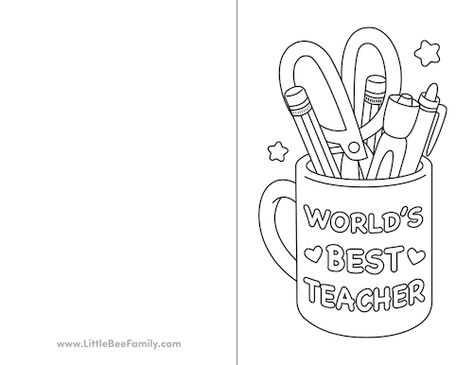 World's Best Teacher Printable Coloring Card World Teachers Day, Happy Teachers Day Card, World Teacher Day, Bee Family, Teachers Day Card, World Teachers, Happy Teachers Day, Teacher Cards, Teacher Printable