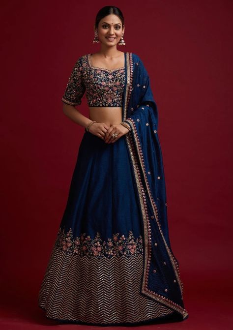 Peacock Blue Lehenga, Blue Color Lehenga, Silk Half Saree, Threadwork Embroidery, Flared Lehenga, Embroidery Lehenga, Women Wedding Dress, Ghaghra Choli, Bridesmaid Lehenga