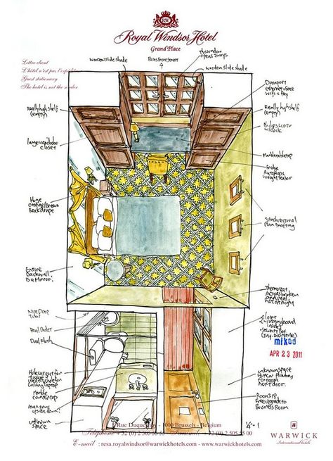 Hotel Letterhead, Christoph Niemann, Hotel Layout, Le Meridien, Interior Design Sketches, Interior Sketch, Interior Illustration, Interior Rendering, Urban Sketchers