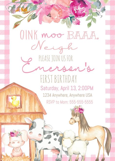 Farm Animals Birthday Invitation Farm Animals Birthday Party | Etsy Girls Farm Birthday, Animals Birthday Invitation, Farm Animals Birthday, Animals Birthday Party, Barnyard Birthday Party, Animal Birthday Invitation, Farm Animals Birthday Party, Farm Themed Birthday Party, Barnyard Birthday