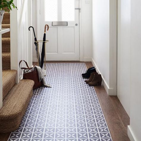 Has it been the kind of material that we'd devote a Pinterest board to? Not so much. Until now. Harvey Maria Flooring, Flooring Ideas Vinyl, Hall Tiles, Hallway Ideas Diy, Hall Flooring, Tiled Hallway, Tiles Ideas, Luxury Vinyl Tile Flooring, Hallway Flooring