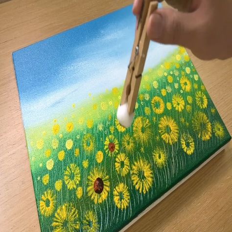 Painting a Sunflower Field | Painting a Sunflower Field | By MAY Art. Painting A Sunflower, Sunflower Field Painting, Hope Painting, Painted Greeting Cards, May Art, Field Paint, Painting With Acrylics, Cork Projects, Field Painting