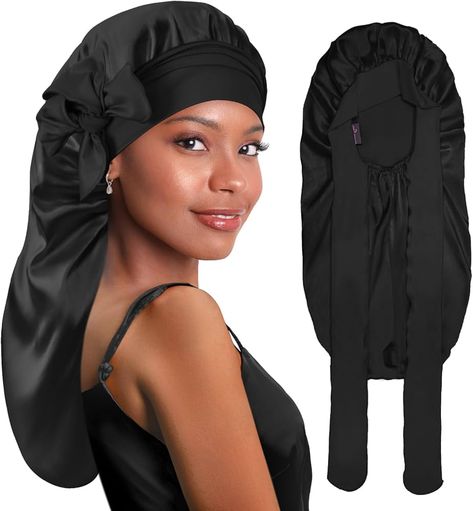 Amazon.com : BONNET QUEEN Long Bonnet Silk Bonnet Braid Bonnet for Sleeping Satin Bonnet with Tie Band Sleep Cap for Women Curly Hair Braid Locs,Gold Grey : Beauty & Personal Care Curly Hair Locs, Silk Sleep Bonnet, Hair Wraps For Sleeping, Black Bonnet, Silk Hair Bonnets, Hair Locs, Hair Bonnets, Sleep Hairstyles, Dr Wardrobe