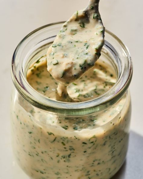 Herby Tahini Buttermilk Ranch (Easy & Versatile) | Kitchn Healthy Dressings, Vegan Caesar Salad Dressing, Vegan Dressings, Caesar Salad Dressing Recipe, Vegan Caesar Salad, Vegan Caesar, Buttermilk Ranch, Lent Recipes, Salad Dressing Recipe