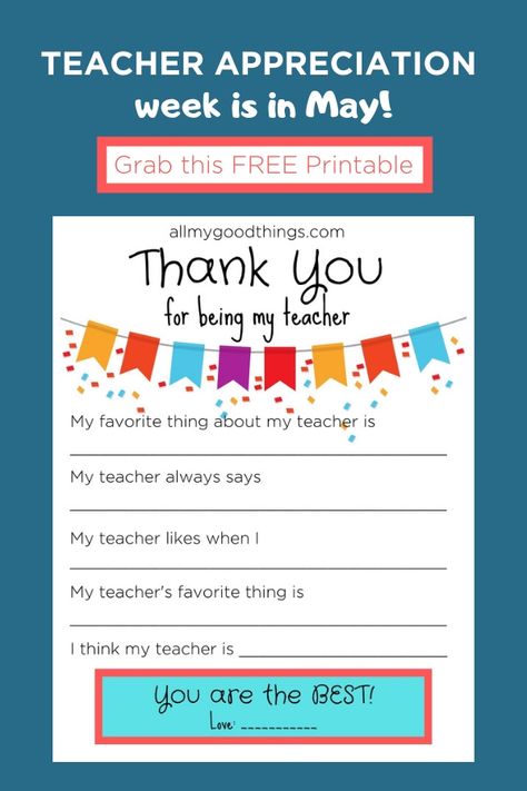 Teacher Appreciation Week is in the month of May. Click Download this FREE printable and have your children answer this cute thank you questionnaire. #teacherappreciation #printable #thankyou Teacher Appreciation Week Free Printable, Teacher Appreciation Letter, Free Teacher Appreciation Printables, All About My Teacher, Teacher Questionnaire, About My Teacher, Appreciation Letter, Teacher Appreciation Printables, Teacher Must Haves