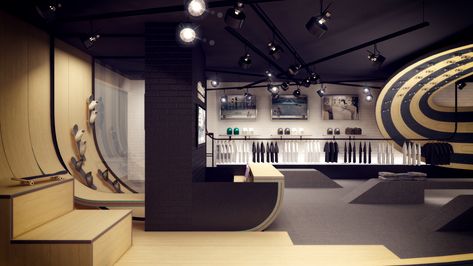 Brutalism Interior, Skatepark Design, Adidas Store, Skateboard Shop, Vans Store, Mall Design, Adidas Skateboarding, Skateboard Design, Retail Store Design