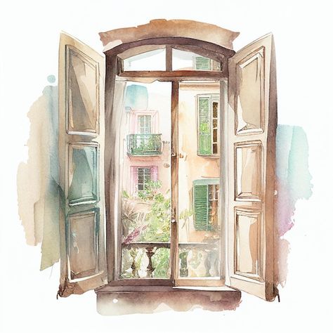 Open window drawing paint watercolor gen... | Premium Photo #Freepik #photo #old-window #vintage-door #wood-window #vintage-window Vintage Window Drawing, Windows Art Drawing, Window Art Drawing, Open Window Drawing, Open Window Painting, Window Watercolor Painting, Window Drawing Ideas, Windows Drawing, Watercolor Window