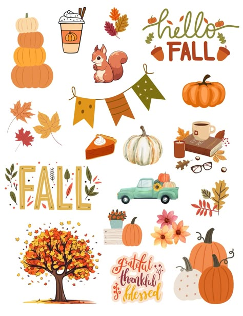 Fall Printable Stickers, January Digital Planner Stickers, Stickers For Scrapbook Free Printables, Fall Stickers Free Printable, Autumn Stickers Free Printable, Cute Scrapbook Stickers, Fall Sticker Ideas, Autumn Stickers Aesthetic, Cute Printable Sticker Sheets