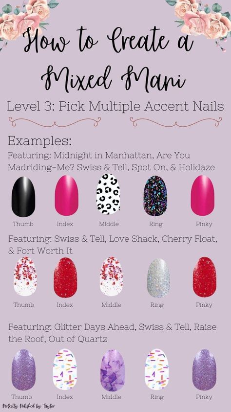 Two Color Nails, Nails Color Street, Color Street Mixed Mani, Mani Ideas, Nail Color Combos, Mixed Mani, Pretty Nail Polish, Nail Time, Crazy Nails