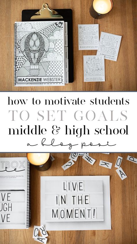 The perfect end-of-year or beginning-of-year activity for middle and high school students! This lifestyle planner + bullet journal for students includes more than 60+ pages to help your students set goals, track them, and achieve them. The planner focuses on career readiness, goal setting, self-love and growth mindset. Occupational Therapy High School, Goal Setting For Middle School Students, High School Goal Setting, Goal Setting High School, Goal Setting Activities For Adults, Goal Setting Art Project, Growth Mindset Activities High School, Goal Setting Activities For Teens, How To Motivate Students