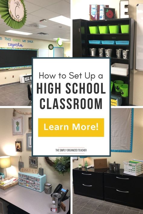 These 3 tips will help high school teachers set up their classrooms for the new school year. Teacher Organization High School, School Tips Highschool, High School Classroom Setup, High School Teacher Classroom, Highschool Classroom, Junior High Classroom, Training Checklist, Classroom Organization High School, Teacher Desk Areas