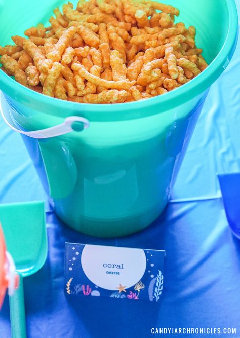 Under the Sea First Birthday Party - Candy Jar Chronicles Undersea Birthday Party Ideas, Under The Sea Snack Ideas, Under The Sea Snacks, Under The Sea Food Ideas, Under The Sea Birthday Party Food, Ocean Party Food, Sea Birthday Party Food, Under The Sea Food, Under The Sea First Birthday