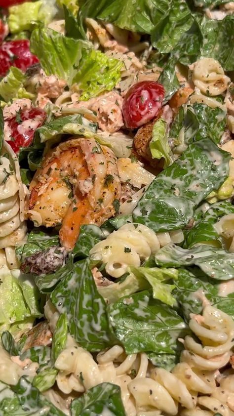 Salmon & Shrimp Caesar Pasta Salad 🔥🔥🔥🔥🔥•Y’all better make this ASAP! It’s too good and too easy to not try. You will not be disappointed! Definitely a 10/10‼️•Screenshot the ingredients 📸 •Just Shanaé All Purpose Seasoning is NOW AVAILABLE and SOLD EXCLUSIVELY AT:- @royalmeatsmarket , 1619 Wadsworth Ave, Phila, PA- Girard Meat Market, 4725 Girard Ave, Phila, PA- Online at platedbychefnae.com | Just Shanaé | Dru Hill · These Are The Times Shrimp Caesar Salad, Shrimp Ceasar Salad, Cesar Pasta Salad, Pasta Salad Salmon, Pescatarian Diet, Shrimp Parmesan, Rasta Pasta, Cajun Salmon, Parmesan Salad