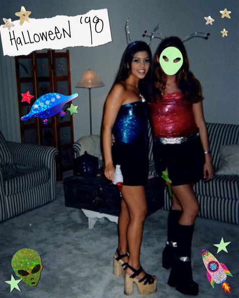 Kourtney Kardashian 1998 Halloween Kardashians 90s, Young Kardashians, Sci Fi Movies List, Kourtney Kardashian Halloween, Kardashian 90s, 90s Baddie, Kardashian Halloween, Alien Headband, 80s Hits