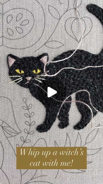 Tamara Carlier | Modern hand embroidery patterns | Etsy shop on Instagram: "🐈‍⬛ How many stitches does it take to stitch a witch’s cat? Scroll down to see if you’re right! 🐈‍⬛

🪡 🪡 🪡 🪡 🪡 🪡 🪡

✨ Well done if you spotted the main filling stitches are chain stitch (for the cat’s body and face) and satin stitch (for the ears, eyes and nose)... But some other simple stitches play a supporting role: 

🪡 Outline stitch: My go-to stitch for fine, curved lines. Used here to add a little definition between the cat’s legs and its body – a subtle effect that makes it pop.
🪡 Straight stitch: The simplest stitch of them all – but sooo good for details. Used here to outline the nose before filling around it, and also to add the whiskers and mouth. 
🪡 Scallop stitch: Worked like fly stitch but Scallop Stitch, Outline Stitch, Fly Stitch, Modern Hand Embroidery Patterns, Modern Hand Embroidery, Eye Pattern, Cat S, Curved Lines, Straight Stitch