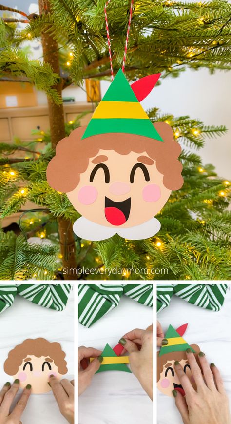 Make this homemade ornament with the kids this Christmas! They’ll have a blast making Buddy the Elf with our free printable template. Buddy The Elf Tree Decorations, Free Buddy The Elf Printables, Buddy The Elf Christmas Tree Ideas, Buddy The Elf Coloring Pages, Buddy The Elf Svg Free, Cricut Christmas Projects For Kids, Diy Buddy The Elf Decorations, Elf Movie Crafts For Kids, Elf The Movie Decorations Diy