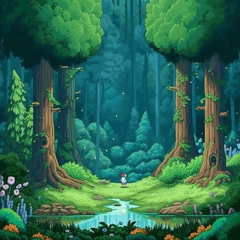 "Step into a whimsical pixel art forest, lovingly crafted in the enchanting style of Studio Ghibli, where every tree, every creature, and every moment is infused with magic, inviting you to embark on an unforgettable journey through a world of wonder and imagination." Environment Inspiration, Forest Games, Pixel Art Landscape, Piskel Art, Microsoft Paint, Pixel Art Background, Pixel Art Tutorial, 8bit Art, Cool Pixel Art