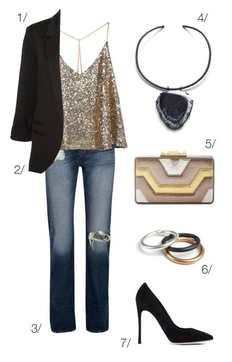 holiday party style: jeans, sequin top, heels // click through for outfit details Sequin Top And Blazer Outfit, Sequin Shirt Outfit Party, Sequined Top And Jeans, Jeans And Jewels Party Outfit Ideas, Glitter Top With Jeans, Glam Jeans Outfit, Sequence Top With Jeans Party, New Years Eve Outfit Jeans, Gold Top And Jeans Outfit