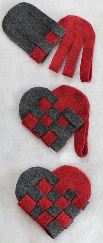 Danish heart baskets-- can be filled with candy or whatnot....bc I can never remember how to make these :0 Danish Heart, Valentine Day Crafts, Felt Ornaments, Valentine Crafts, Cute Crafts, Felting Projects, Crafts To Do, Felt Crafts, Kids Crafts