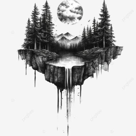 Skull Tree Drawing, Dark Forest Tattoo, Wilderness Tattoo, Rip Tattoos For Mom, Lake Tattoo, See Tattoo, Cool Nature, Black Art Tattoo, Animal Tattoo Ideas